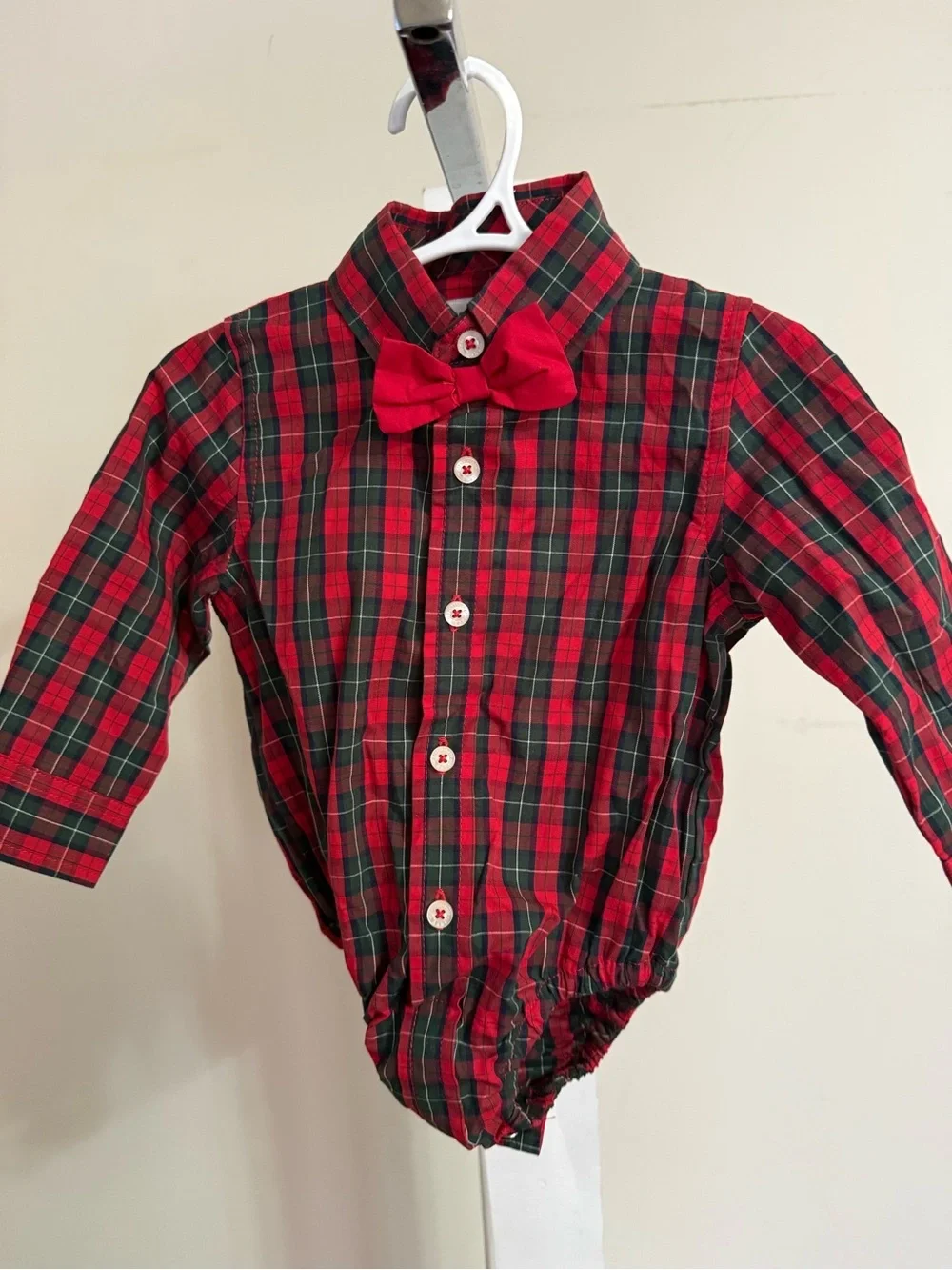 Hartstrings Holiday Plaid Bodysuit with Bowtie